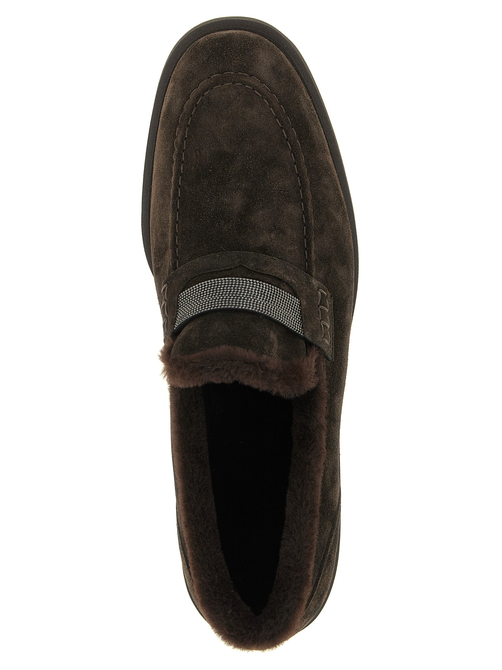 This Flat Loafer Slip-On Winter Shoes by Brunello Cucinelli for women in suede calfskin leather brown features an exquisite silhouette from the Monile Women's Suede Calfskin Leather Flat Loafer Slip-On Winter Shoes collection, defined by a sophisticated flat and elegant round toe style.