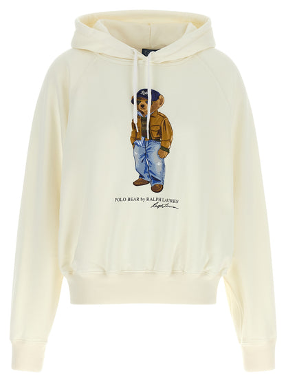 Sweatshirt Hoodie by Polo Ralph Lauren for women in cotton white & print showcases a city-ready silhouette, artfully detailed with a signature hooded neckline and for a city-ready finish.