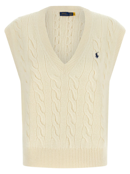 Polo Ralph Lauren Pony Women's V Neck Cashmere Vest - Cream White