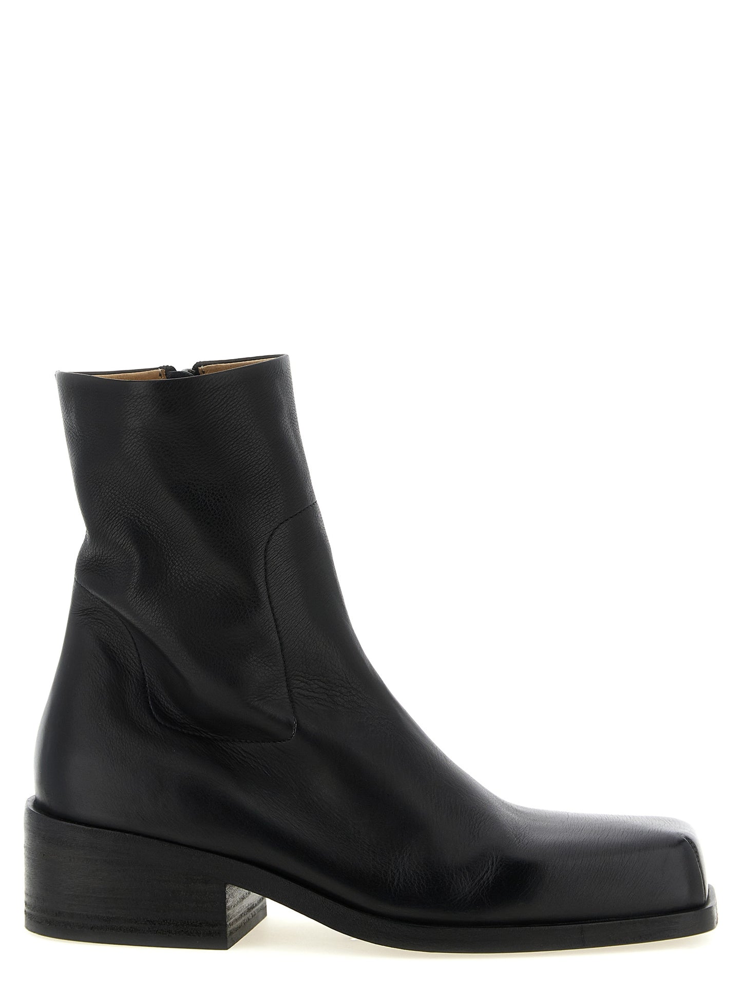Ankle Boots by Marsell for men in calfskin leather black showcases a impeccable silhouette as Men's Calfskin Leather Ankle Boots, artfully defined by a impeccable block-heel and a impeccable square toe style.