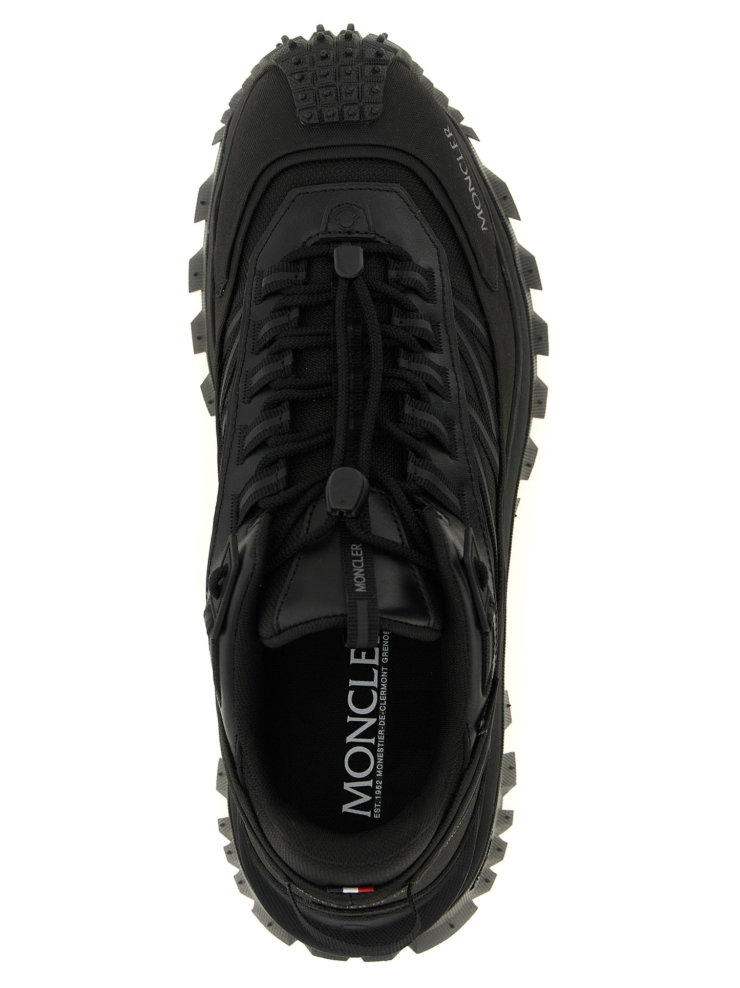 Athletic Sneakers by Moncler for men in leather black & signature features an effortless chic silhouette, showcasing the signature athletic style of the Men's Athletic Leather Sneakers collection with a truly effortless chic finish.