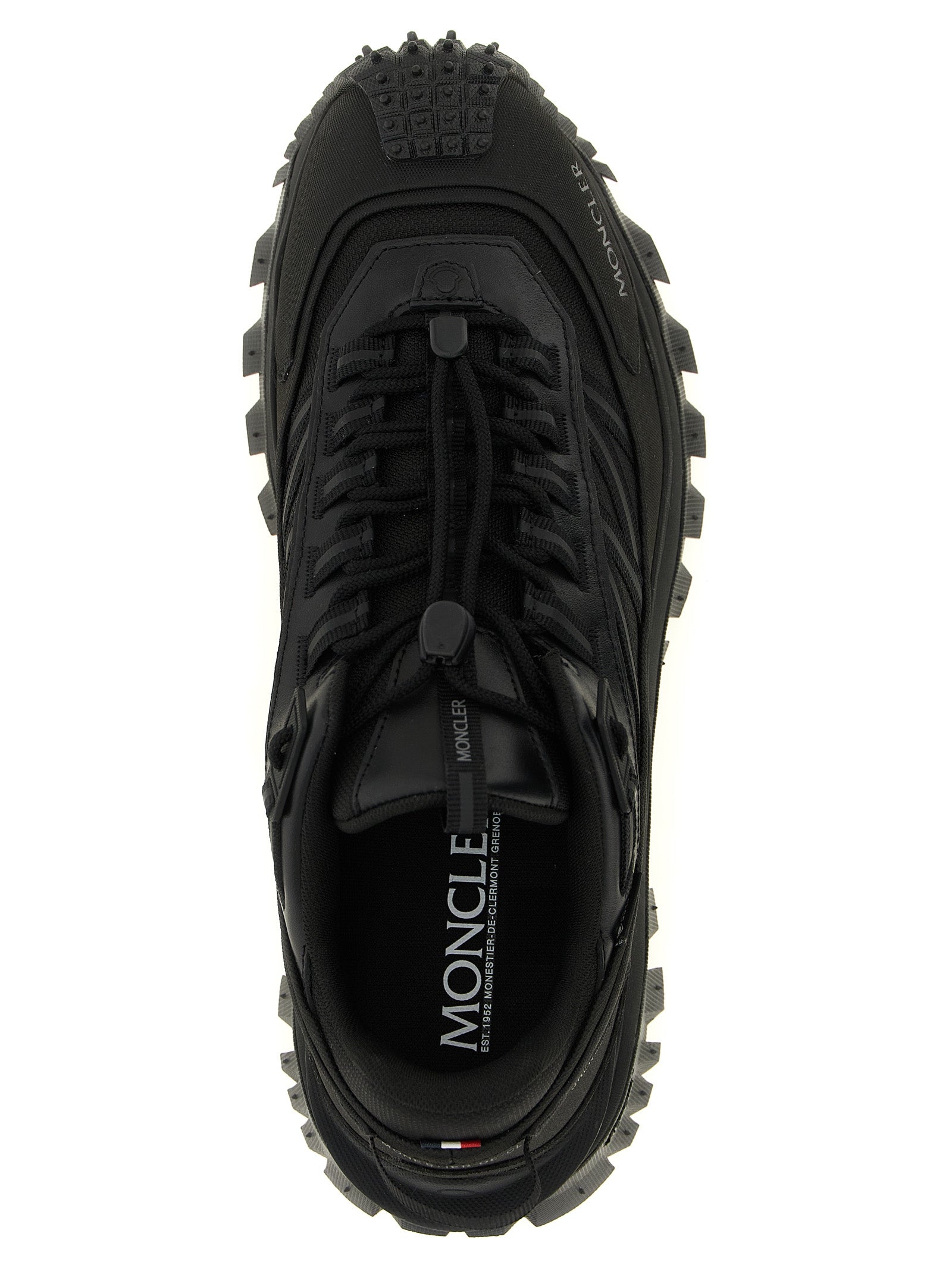 Athletic Sneakers by Moncler for men in leather black & signature features an effortless chic silhouette, showcasing the signature athletic style of the Men's Athletic Leather Sneakers collection with a truly effortless chic finish.