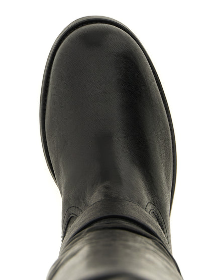 Ankle Biker Cut-Out High Knee-High Over-The-Knee Strap Boots by Jimmy Choo for women in leather & metal black & silver showcases a ergonomic silhouette from the Women's Leather & Metal Ankle Biker Cut-Out High Knee-High Over-The-Knee Strap Boots collection, featuring a ergonomic and a ergonomic .