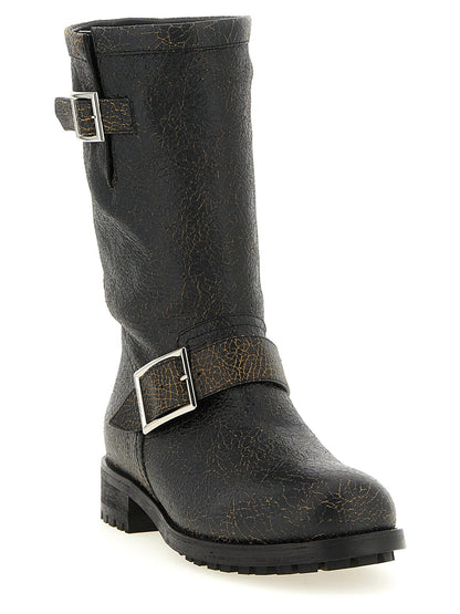 Low-Heel Ankle Biker Mid-Calf Boots by Jimmy Choo for women in calf leather black & silver features an high-performance silhouette, showcasing the sophisticated design of the Women's Calf Leather Low-Heel Ankle Biker Mid-Calf Boots with a low-heel and a refined .