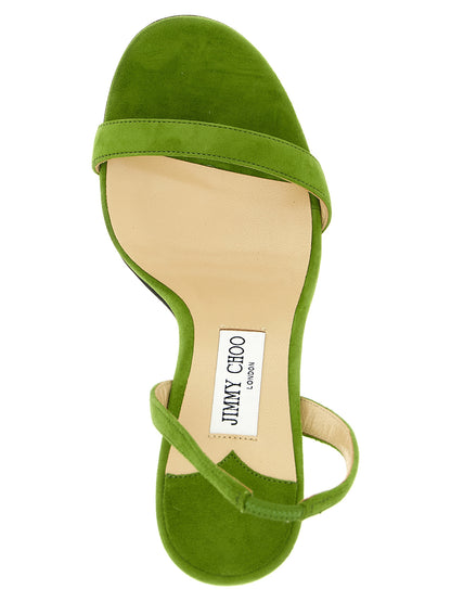 Stiletto Slingback Sandals by Jimmy Choo for women in suede leather bicolour & green features an effortlessly chic silhouette from the Clover Women's Suede Leather Stiletto Slingback Sandals collection, showcasing a effortlessly chic stiletto and elegant round toe style.