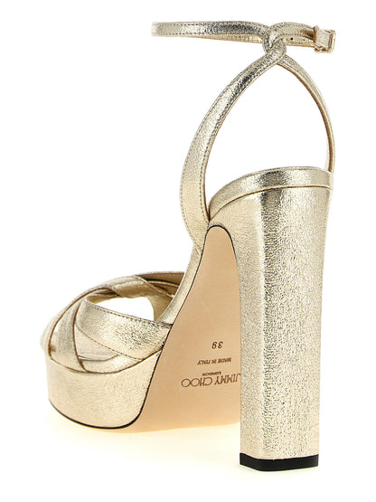 Platform Stiletto Ankle Strap Sandals by Jimmy Choo for women in leather gold features an architectural design from the Play Women's Leather Platform Stiletto Ankle Strap Sandals collection, defined by a architectural stiletto platform block-heel and open toe style for a architectural finish.