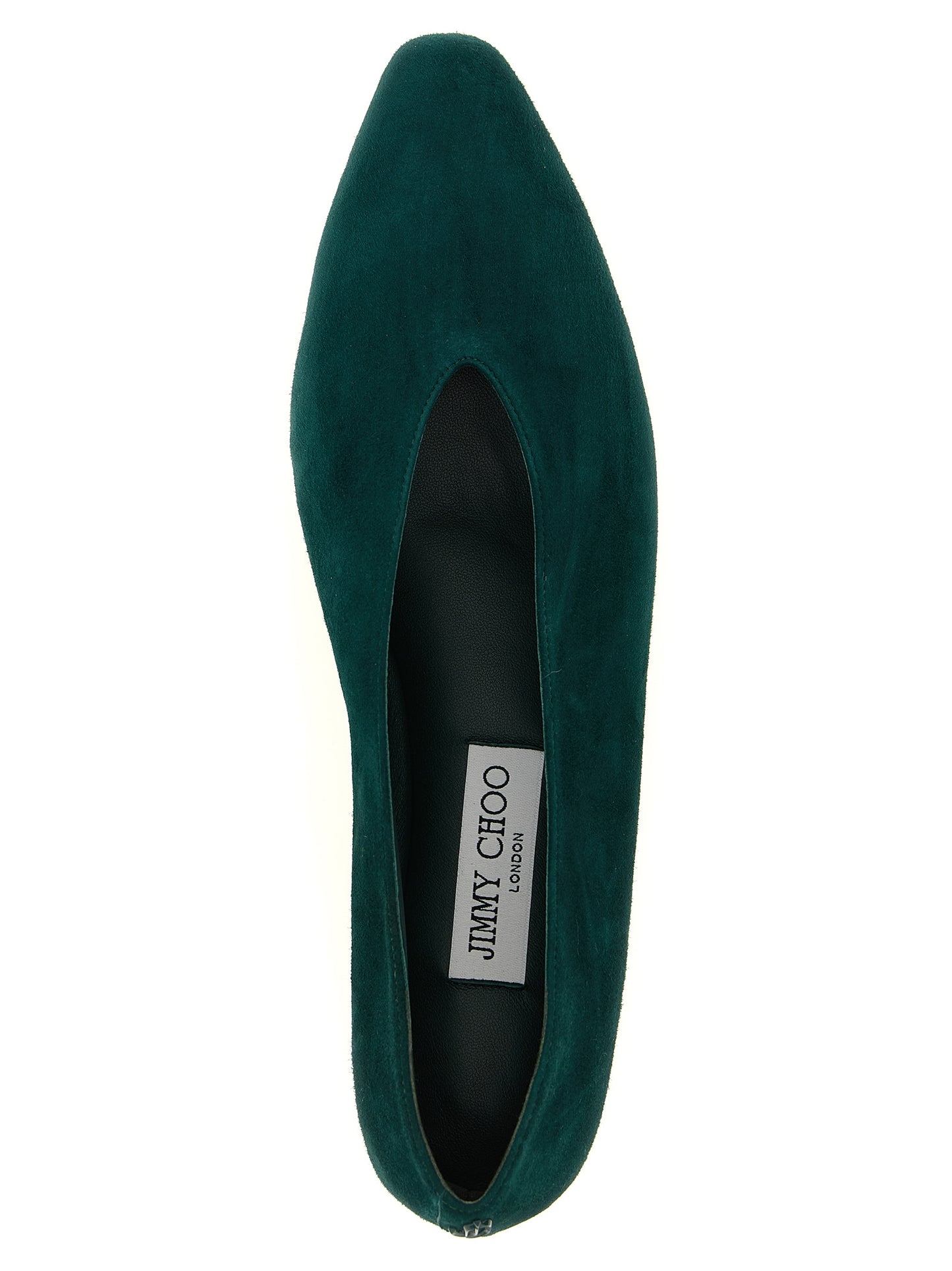 Ballet Flat Shoes by Jimmy Choo for women in suede leather bicolour, green, signature & monogram features an statuesque silhouette from the Women's Suede Leather Ballet Flat Shoes collection, showcasing a and a statuesque for a statuesque look.