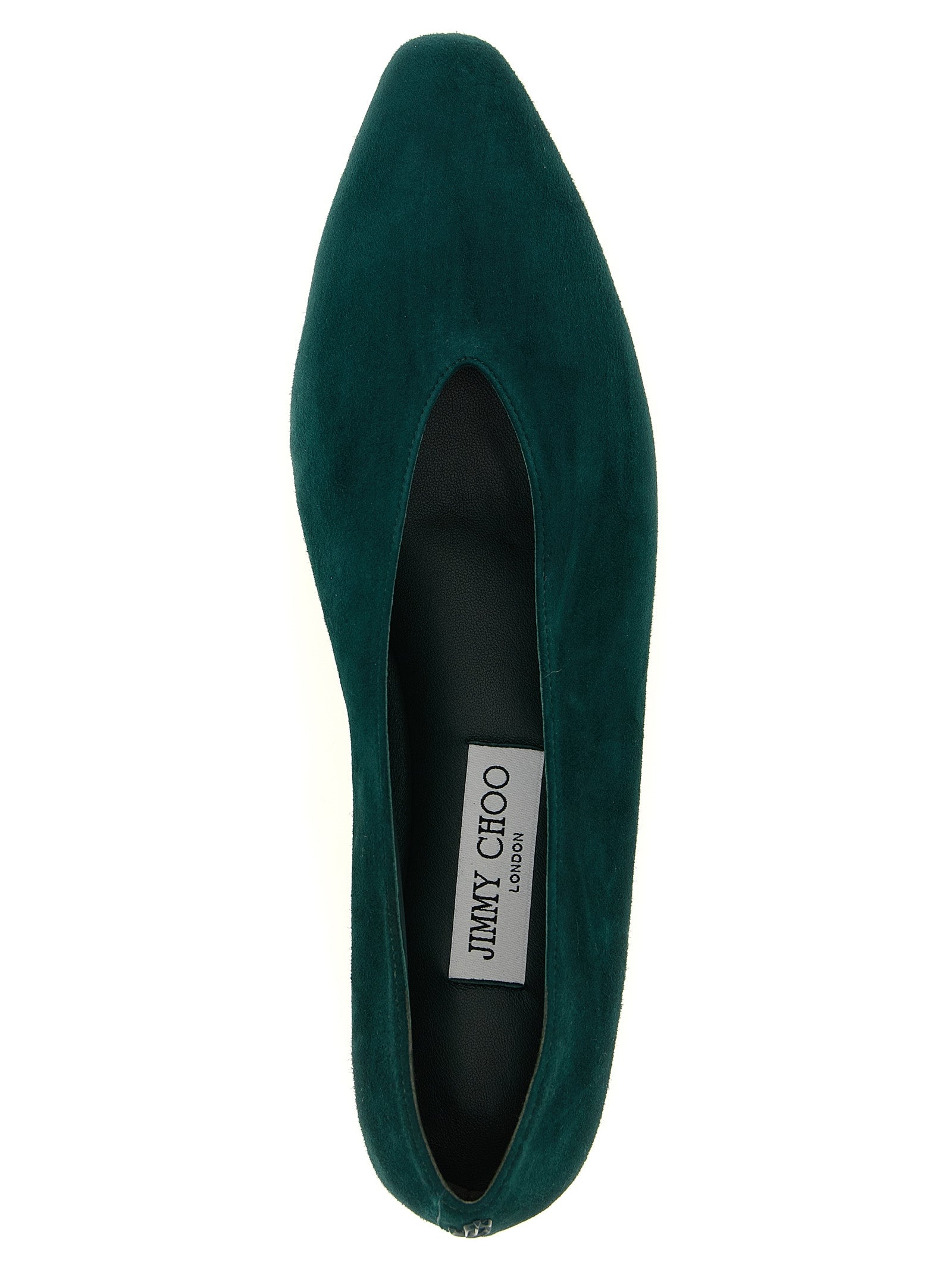 Ballet Flat Shoes by Jimmy Choo for women in suede leather bicolour, green, signature & monogram features an statuesque silhouette from the Women's Suede Leather Ballet Flat Shoes collection, showcasing a and a statuesque for a statuesque look.