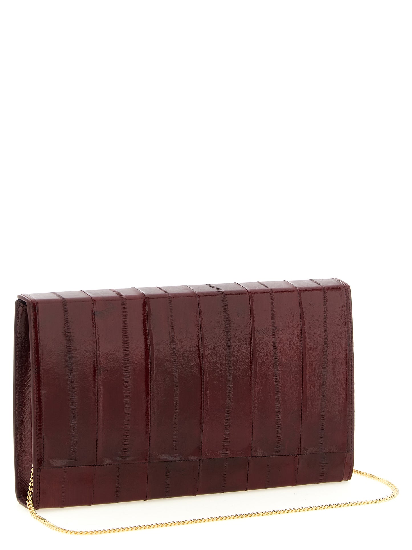 Evening Envelope Clutch Handbag by Giuseppe Zanotti for women in polyamide bordeaux, burgundy & gold features an sculptural silhouette, showcasing a secure flap, magnetic & button and sculptural with versatile shoulder-strap & detachable-strap for a sophisticated look.