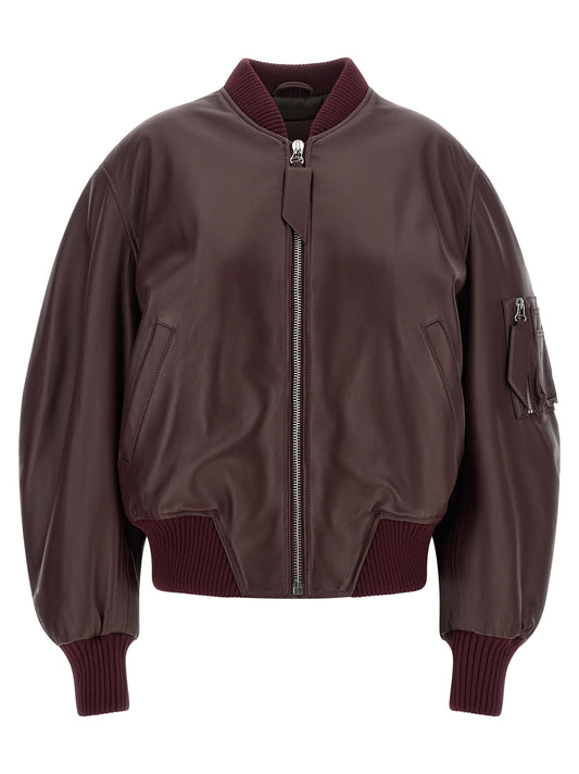 Bomber Jacket by The Attico for women in lambskin leather bordeaux presents a effortlessly chic silhouette, showcasing a sophisticated and premium pockets for a truly effortlessly chic finish.