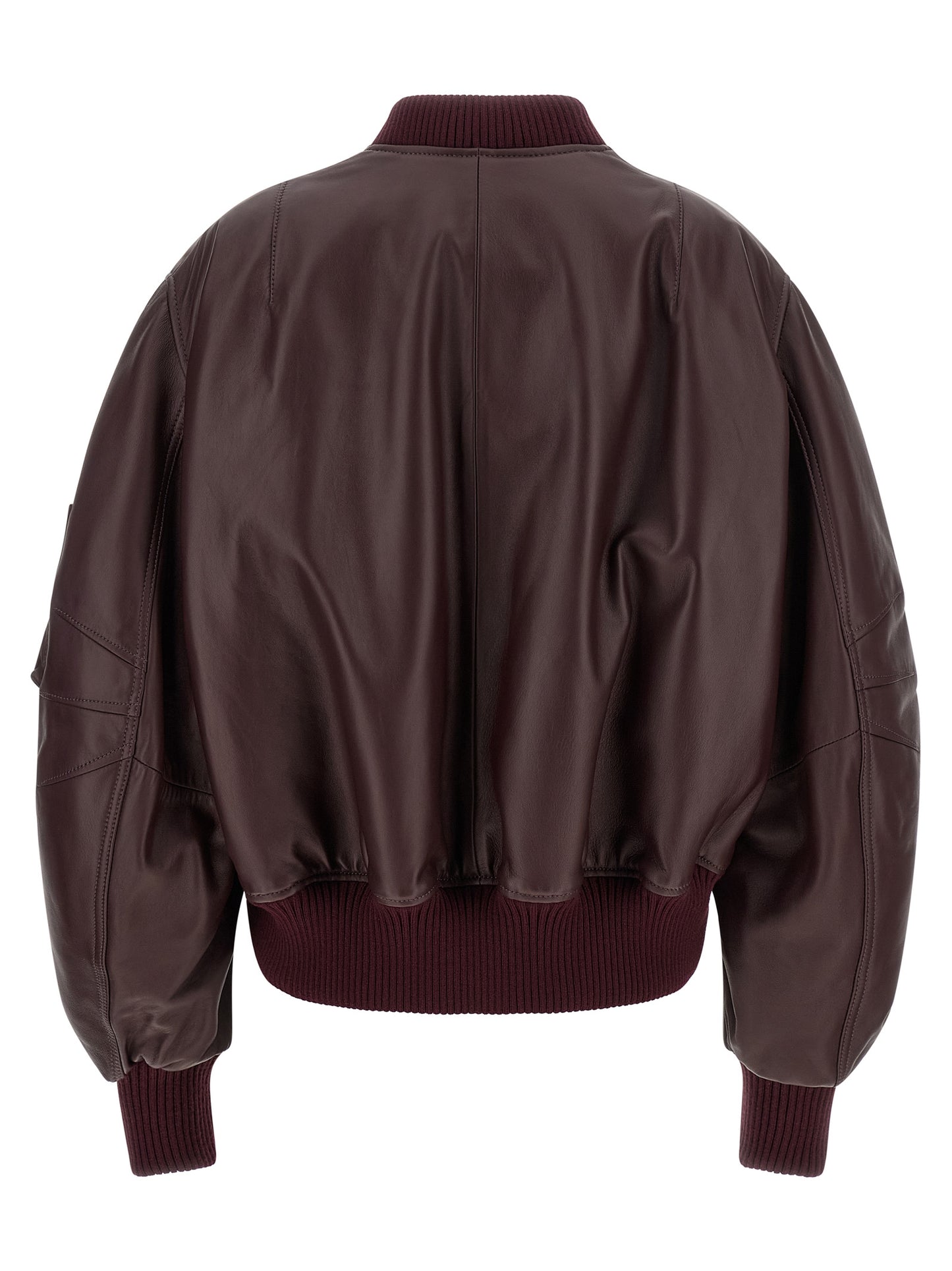 Bomber Jacket by The Attico for women in lambskin leather bordeaux showcases a bohemian silhouette, artfully detailed with a bohemian and signature pockets for a truly bohemian finish.