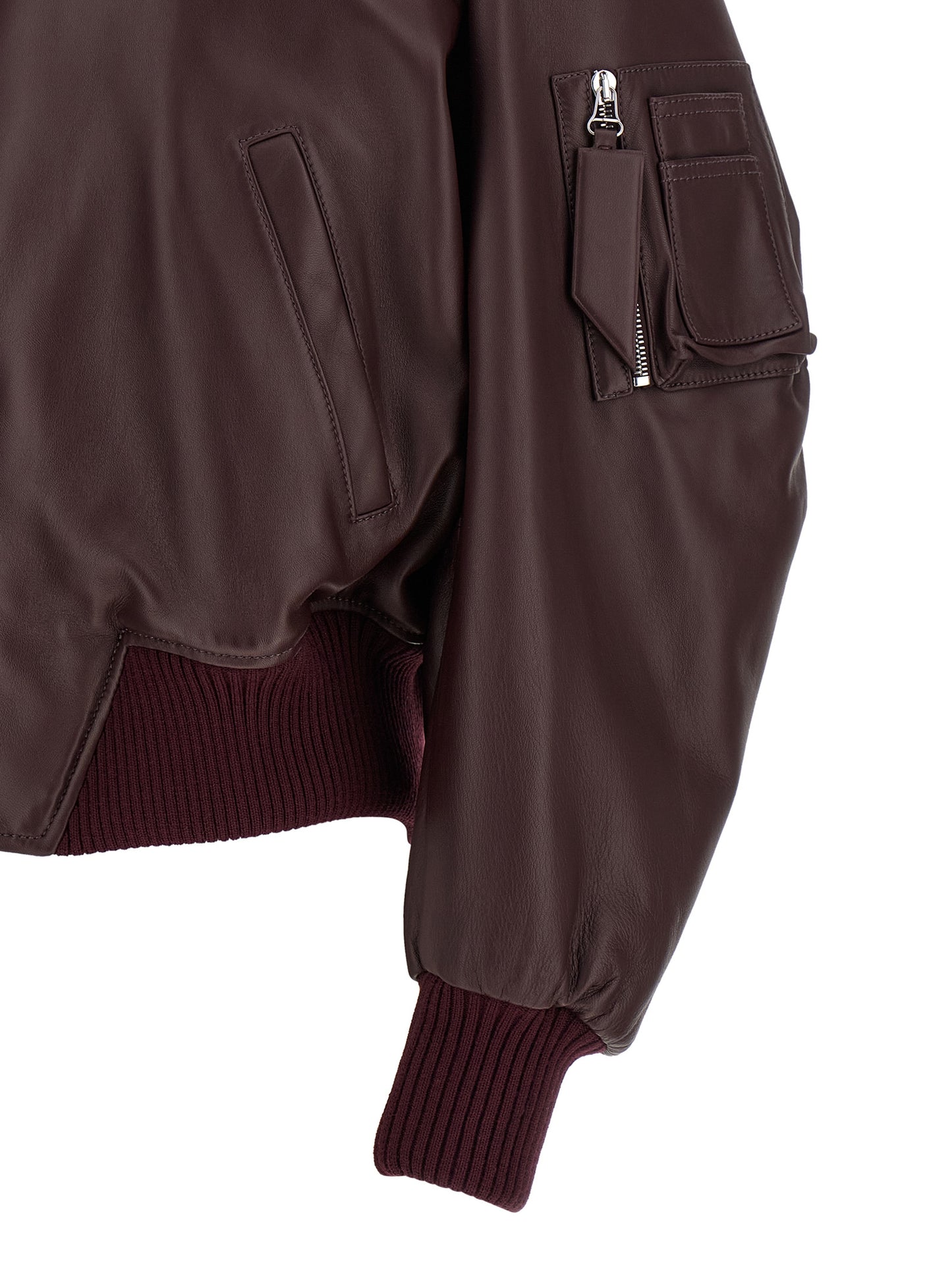 Bomber Jacket by The Attico for women in lambskin leather bordeaux presents a effortlessly chic silhouette, showcasing a sophisticated and premium pockets for a truly effortlessly chic finish.