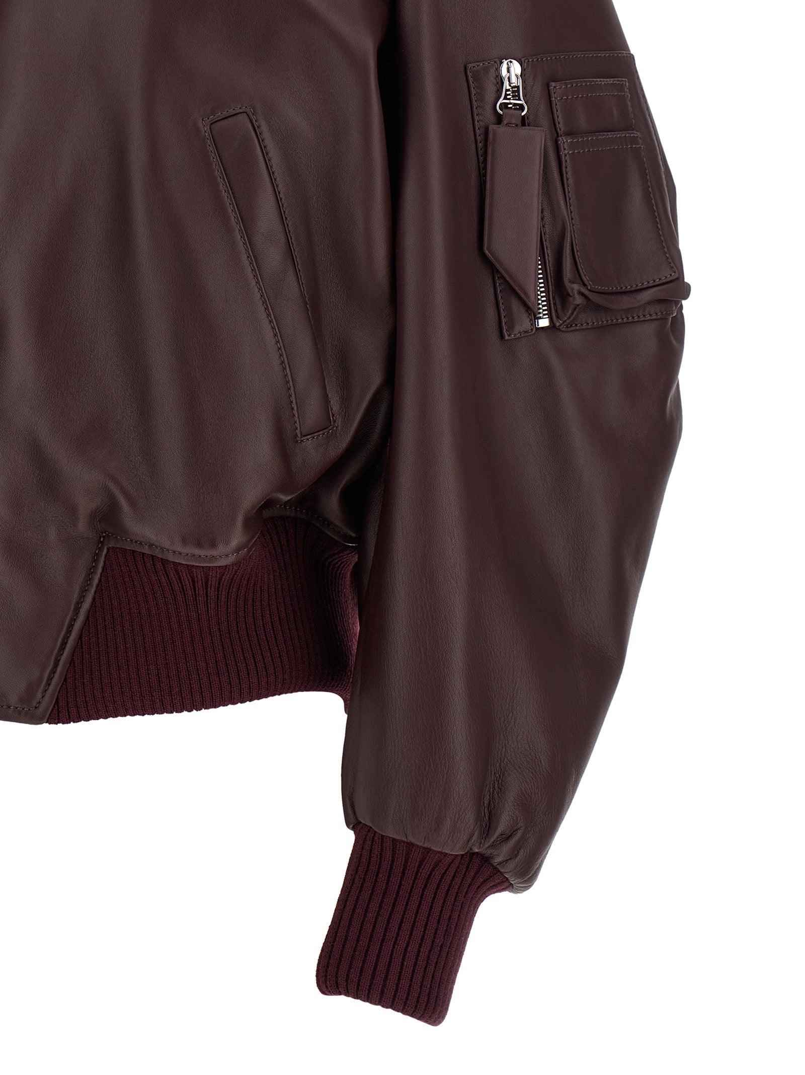 Bomber Jacket by The Attico for women in lambskin leather bordeaux presents a effortlessly chic silhouette, showcasing a sophisticated and premium pockets for a truly effortlessly chic finish.