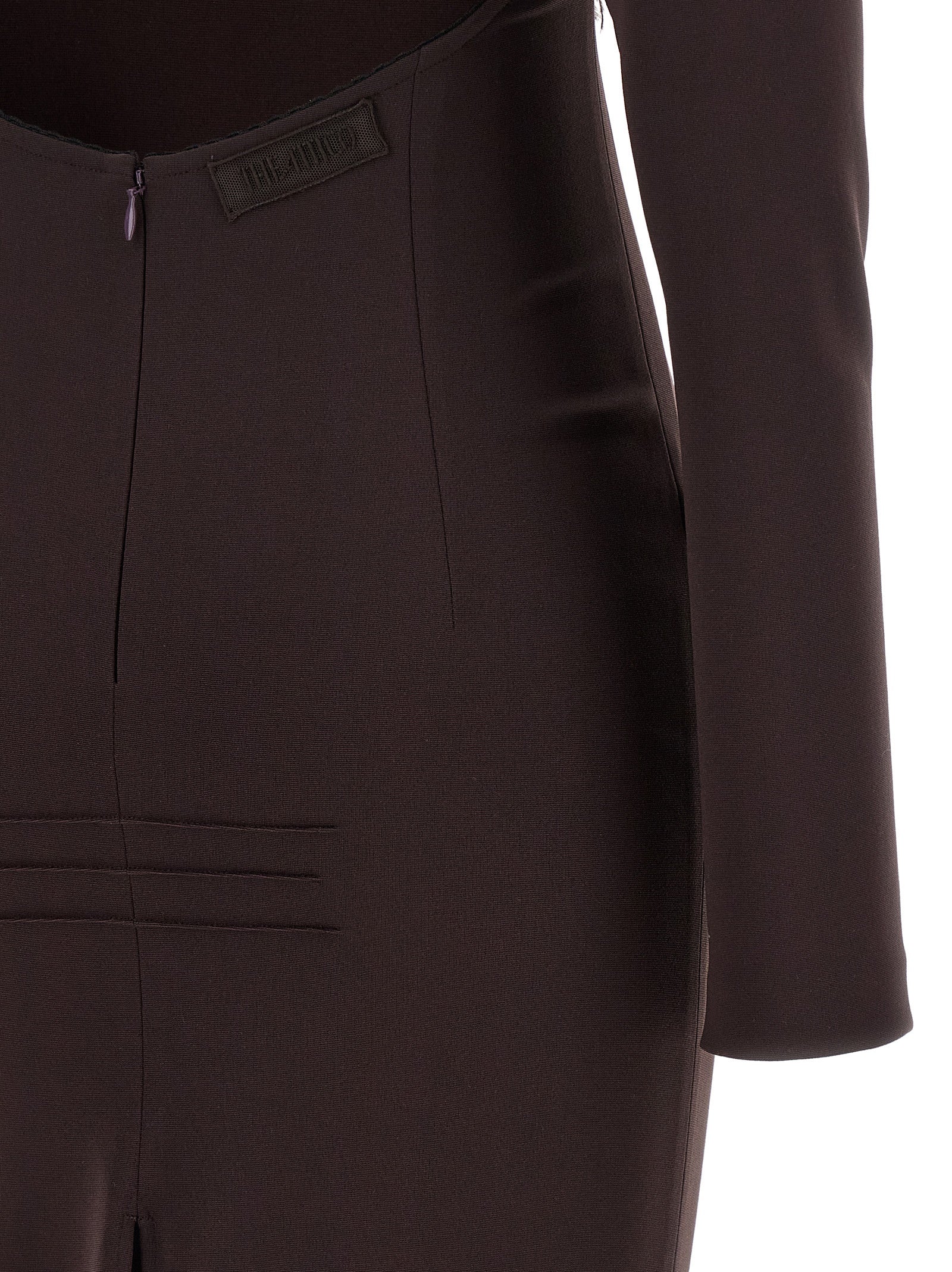 Dress by The Attico for women in viscose & ostrich leather brown presents a sinuous silhouette, showcasing a sophisticated and detailed with a sinuous long for a refined finish.