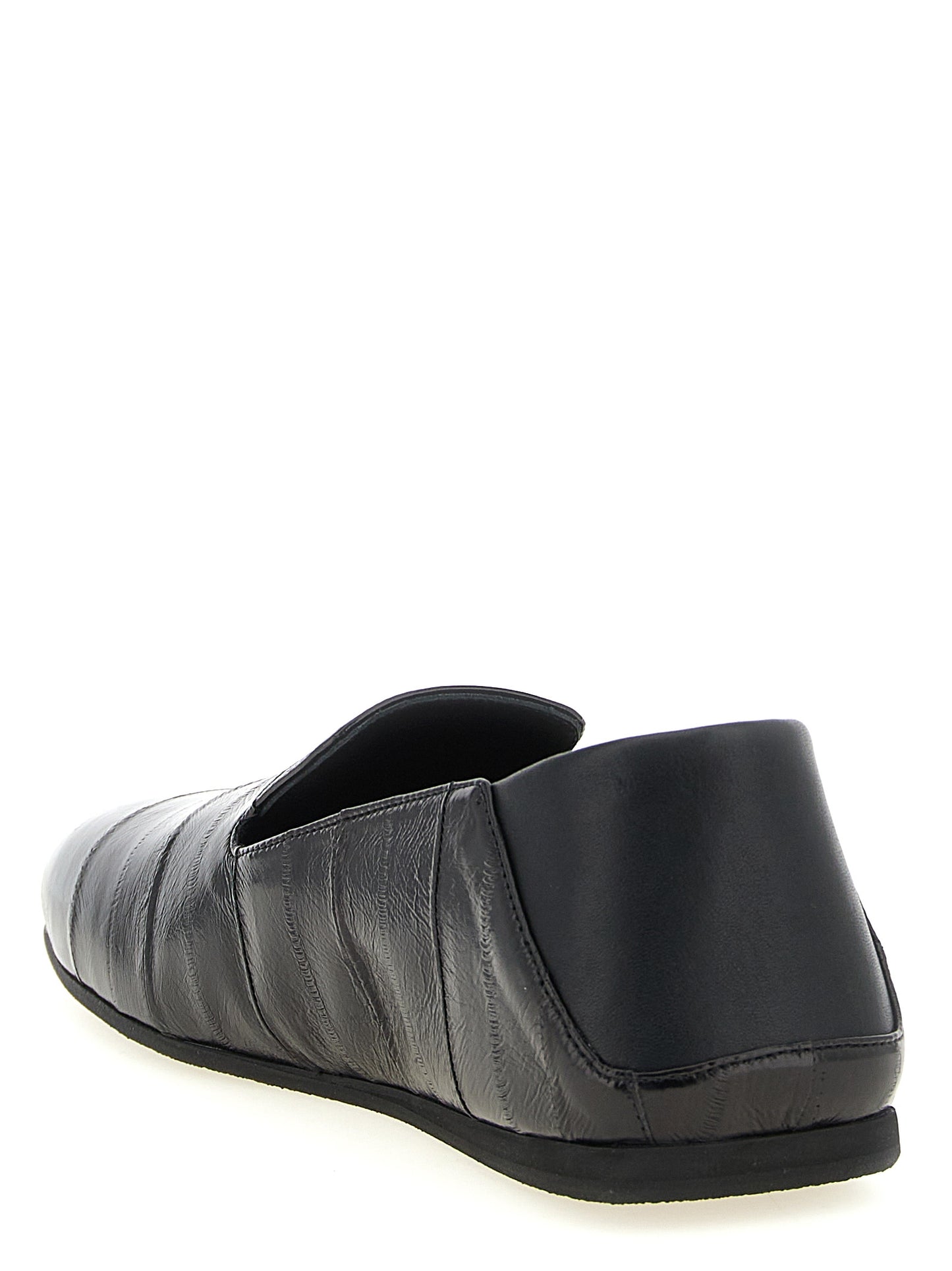 Flat Loafer Slip-On Shoes by Giuseppe Zanotti for men in eel leather black & silver features an ergonomic silhouette, perfectly showcasing Men's Eel Leather Flat Loafer Slip-On Shoes with its distinct flat and elegant .