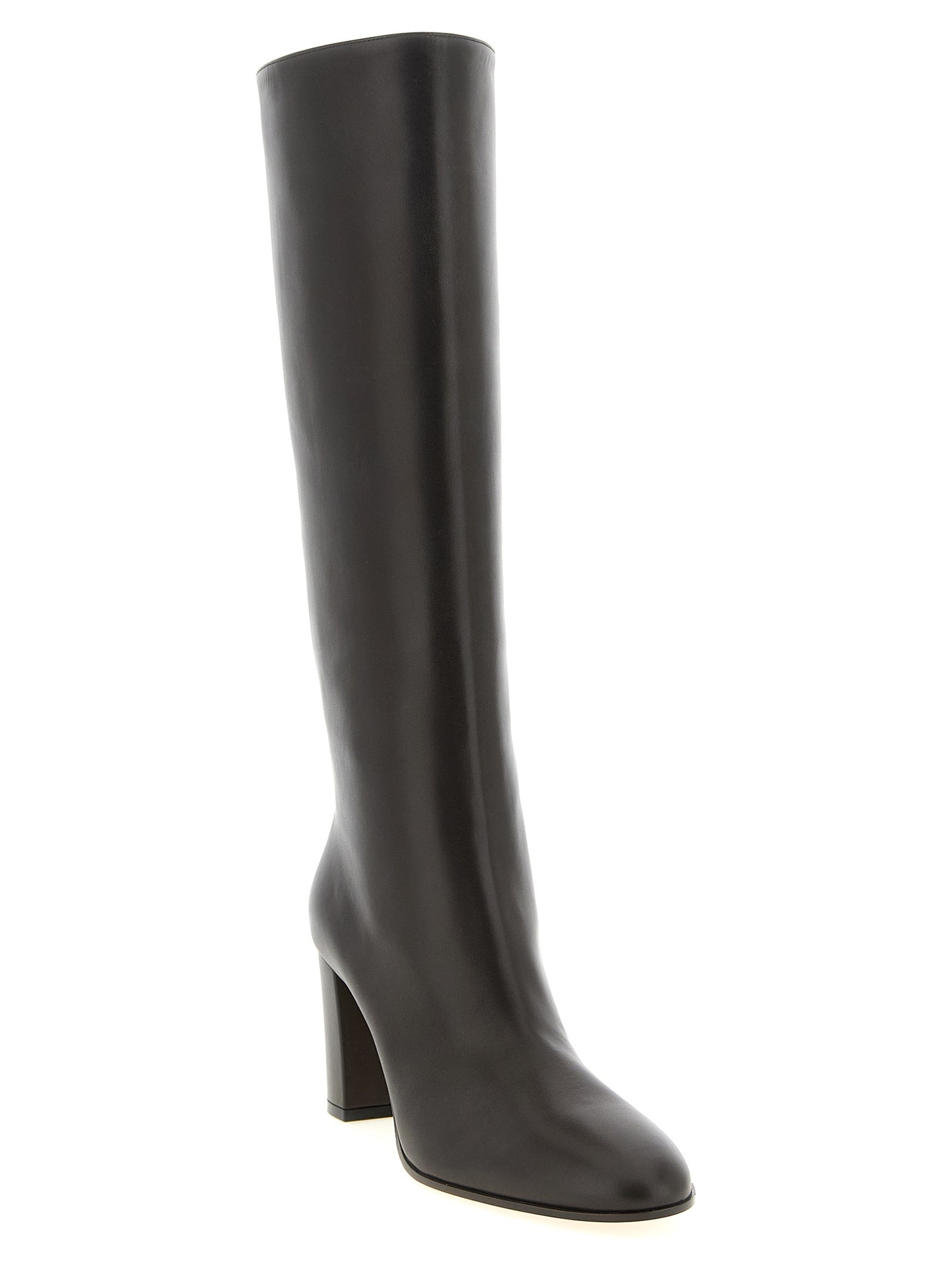 Over-The-Knee Boots by Gianvito Rossi for women in calfskin leather brown features an high-performance silhouette, showcasing the sophisticated design of the Women's Calfskin Leather Over-The-Knee Boots with a block-heel and a refined almond toe style.