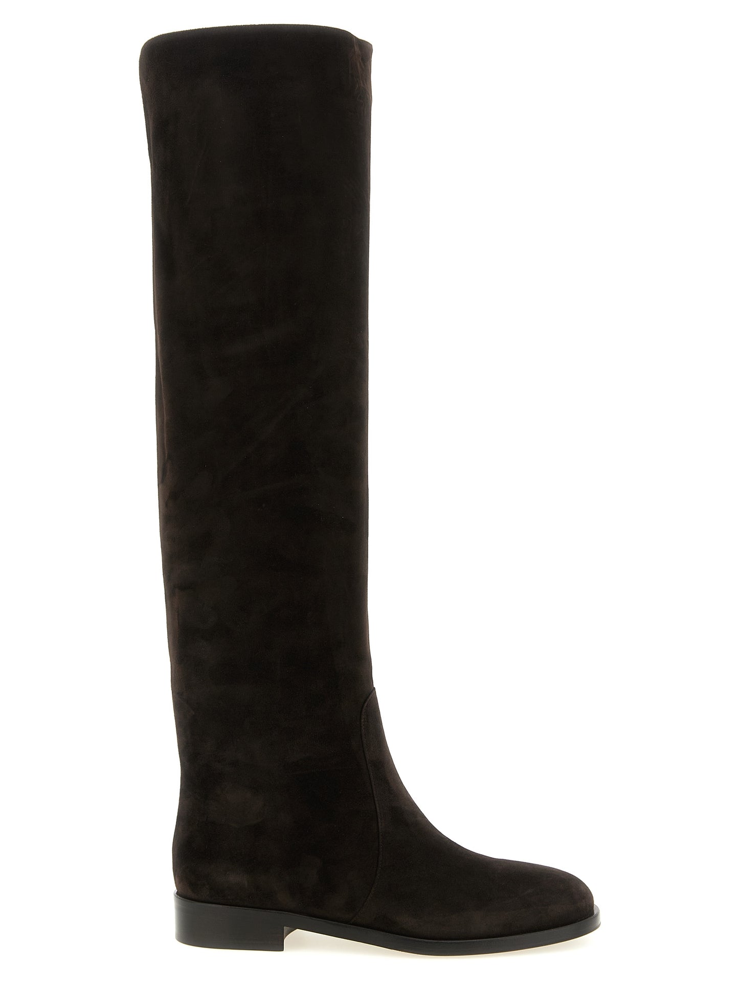 Over-The-Knee Boots by Gianvito Rossi for women in suede leather brown features an effortless chic silhouette from the Women's Suede Leather Over-The-Knee Boots collection, showcasing a effortless chic block-heel and refined round toe style for an effortless chic look.