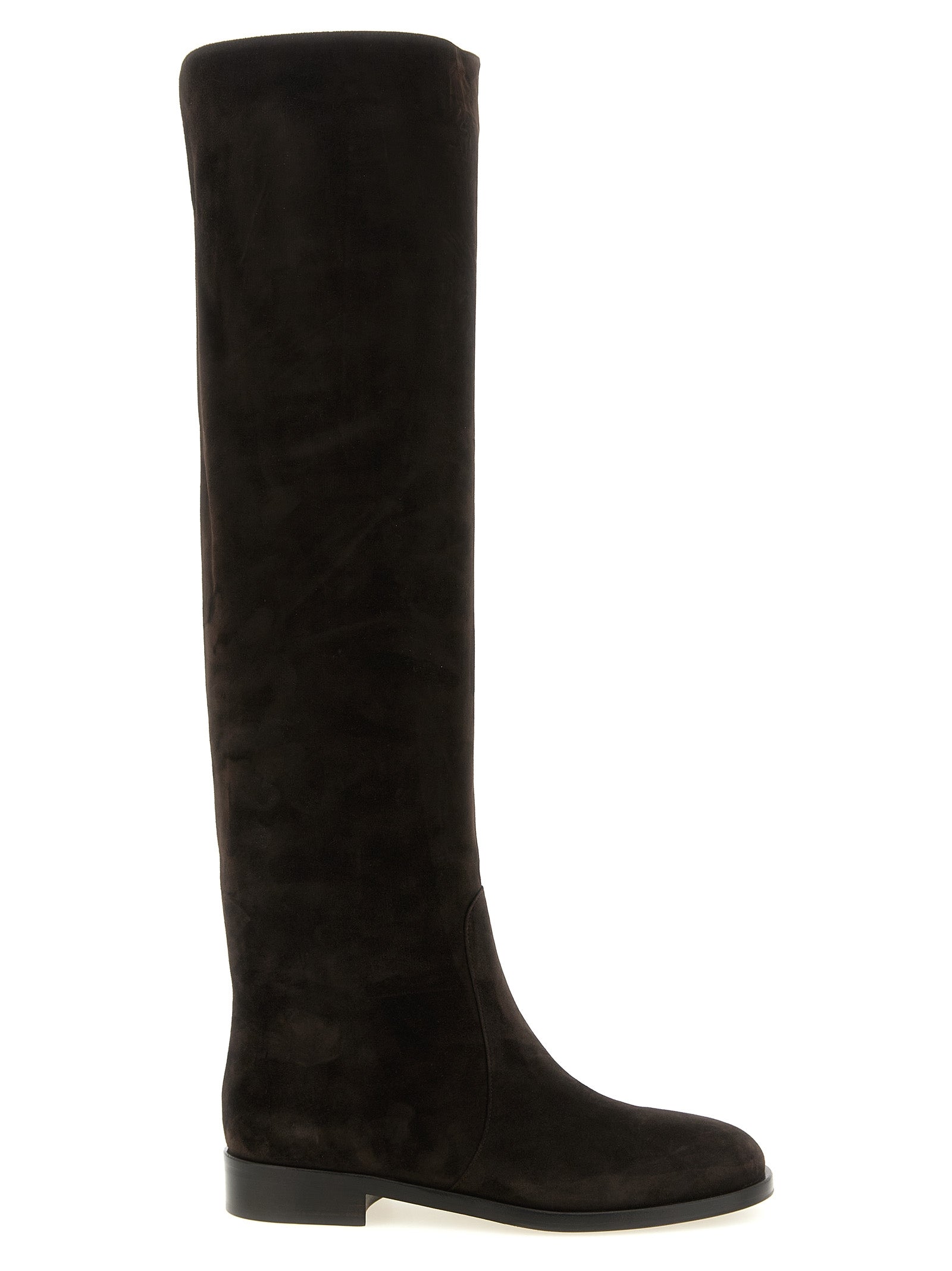 Over-The-Knee Boots by Gianvito Rossi for women in suede leather brown features an effortless chic silhouette from the Women's Suede Leather Over-The-Knee Boots collection, showcasing a effortless chic block-heel and refined round toe style for an effortless chic look.