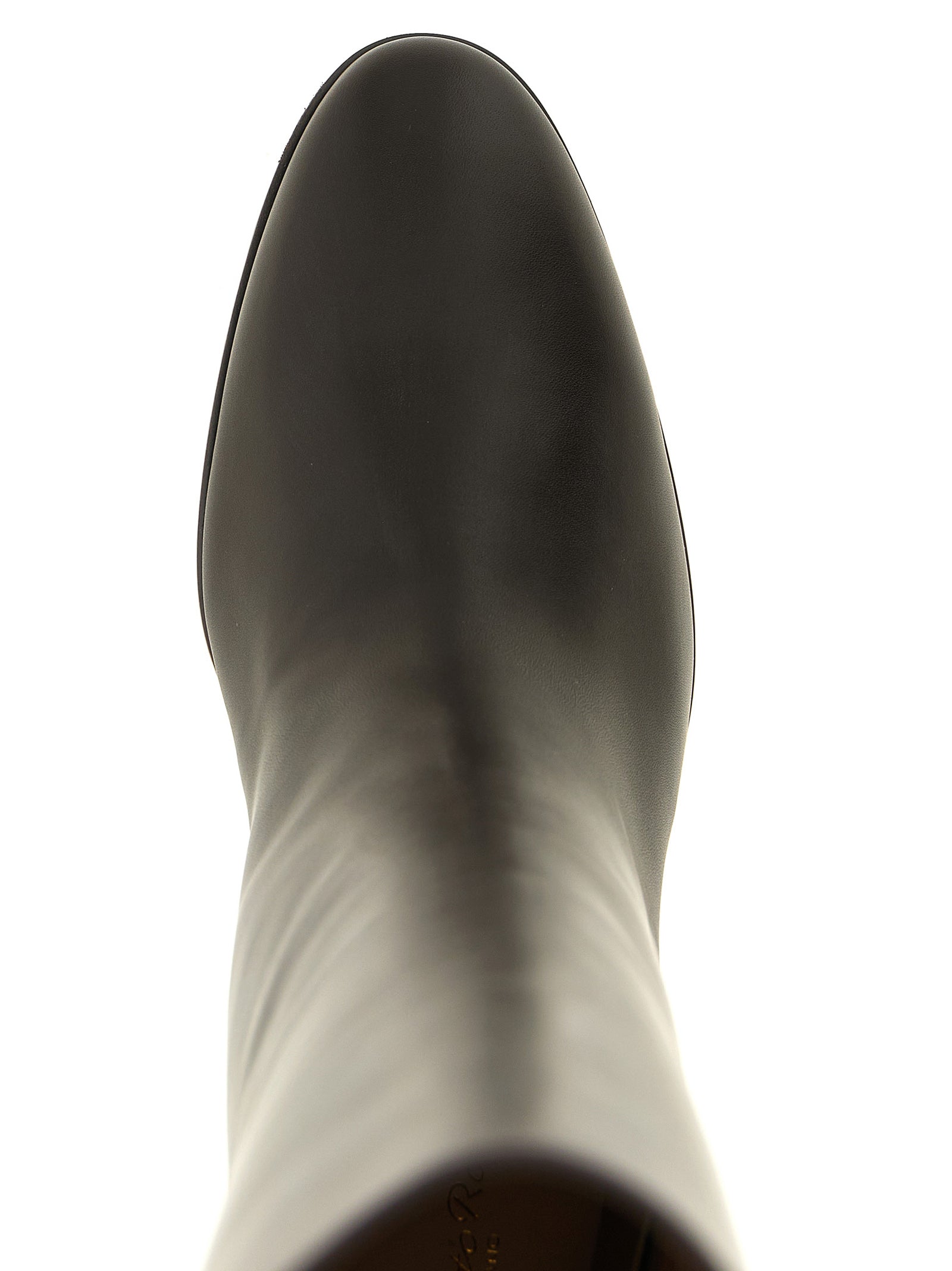 Over-The-Knee Boots by Gianvito Rossi for women in calfskin leather brown features an dynamic silhouette, showcasing the dynamic Women's Calfskin Leather Over-The-Knee Boots design with its distinctive block-heel and elegant almond toe style.