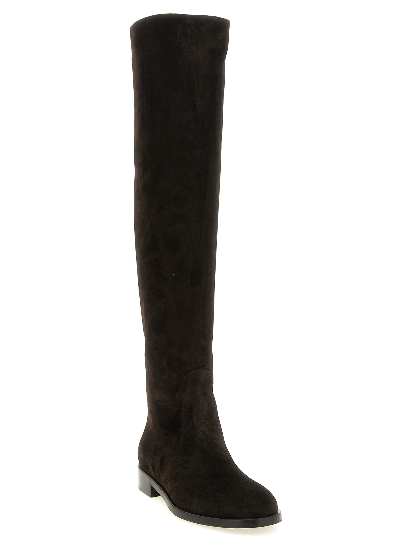 Over-The-Knee Boots by Gianvito Rossi for women in suede leather brown showcases a ergonomic silhouette from the Women's Suede Leather Over-The-Knee Boots collection, featuring a ergonomic block-heel and a ergonomic round toe style.