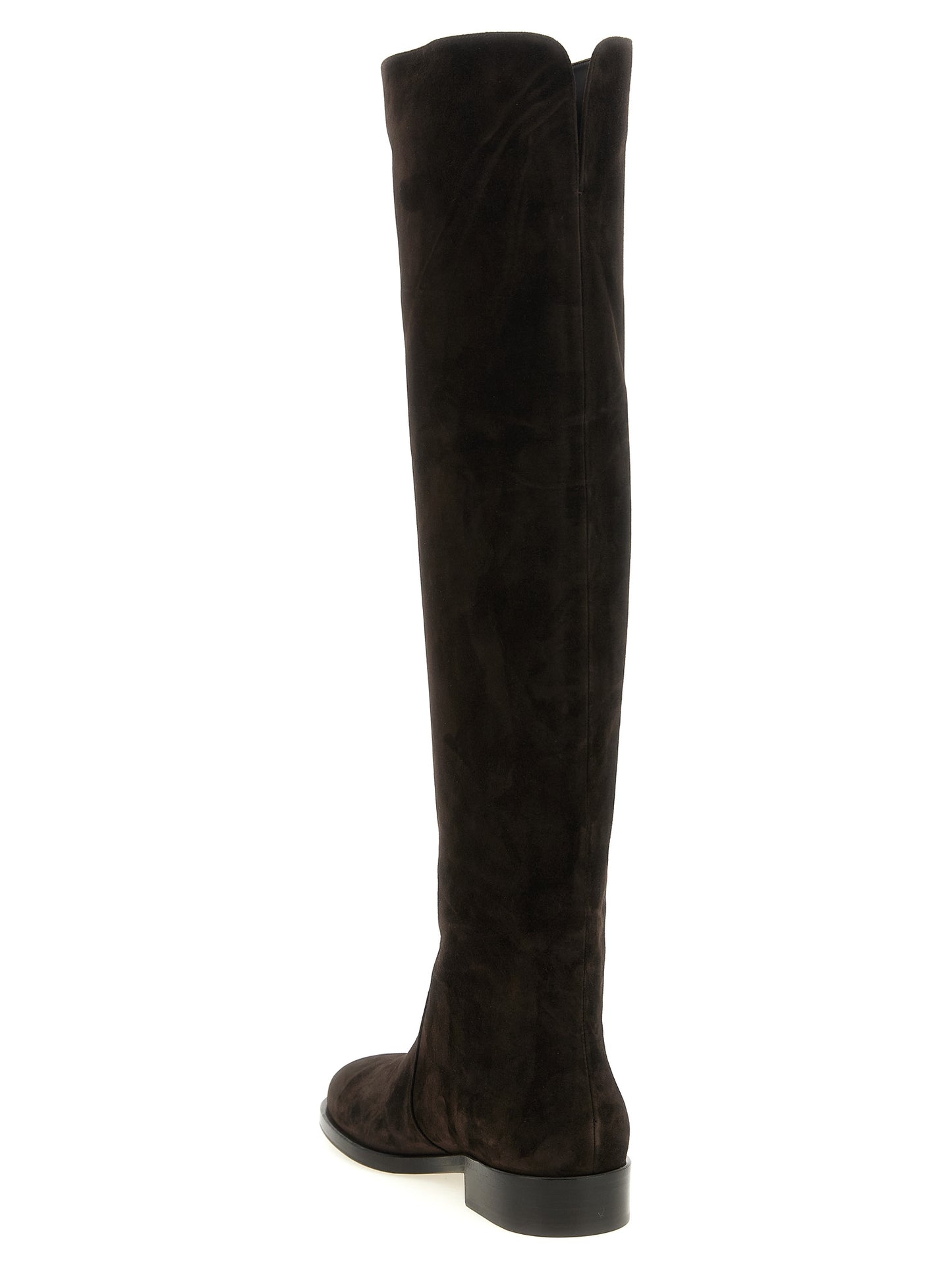 Over-The-Knee Boots by Gianvito Rossi for women in suede leather brown features an high-performance silhouette, showcasing the sophisticated design of the Women's Suede Leather Over-The-Knee Boots with a block-heel and a refined round toe style.