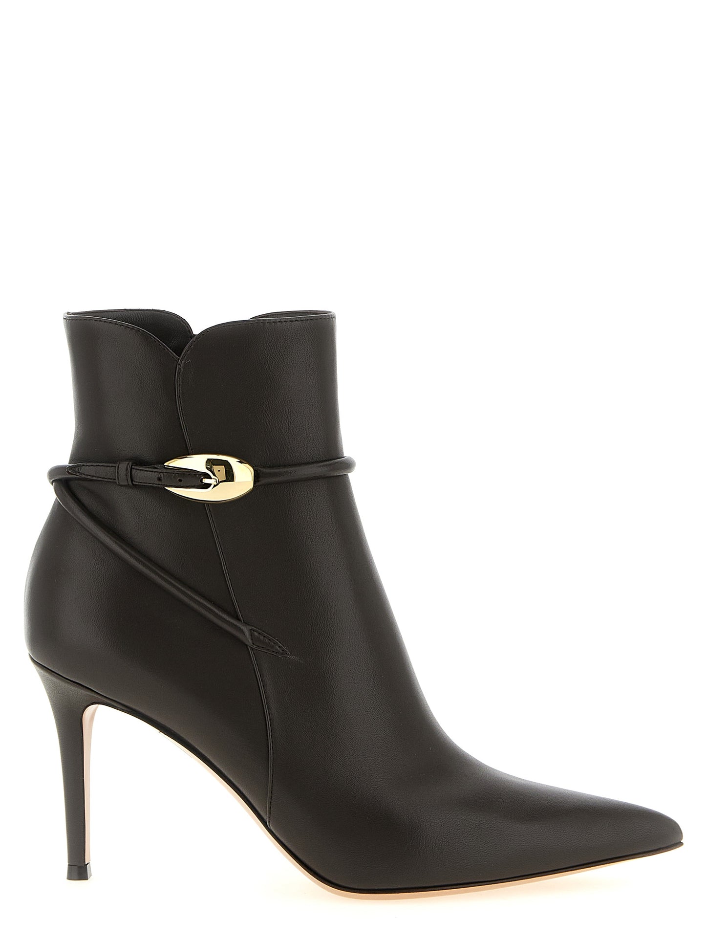Stiletto Ankle Strap Boots by Gianvito Rossi for women in lambskin leather brown & gold features an dynamic silhouette, showcasing the dynamic Women's Lambskin Leather Stiletto Ankle Strap Boots design with its distinctive stiletto and elegant .