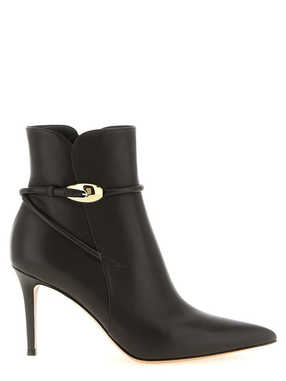 Stiletto Ankle Strap Boots by Gianvito Rossi for women in lambskin leather brown & gold features an dynamic silhouette, showcasing the dynamic Women's Lambskin Leather Stiletto Ankle Strap Boots design with its distinctive stiletto and elegant .