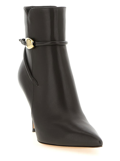 Stiletto Ankle Strap Boots by Gianvito Rossi for women in lambskin leather brown & gold showcases a ergonomic silhouette from the Women's Lambskin Leather Stiletto Ankle Strap Boots collection, featuring a ergonomic stiletto and a ergonomic .