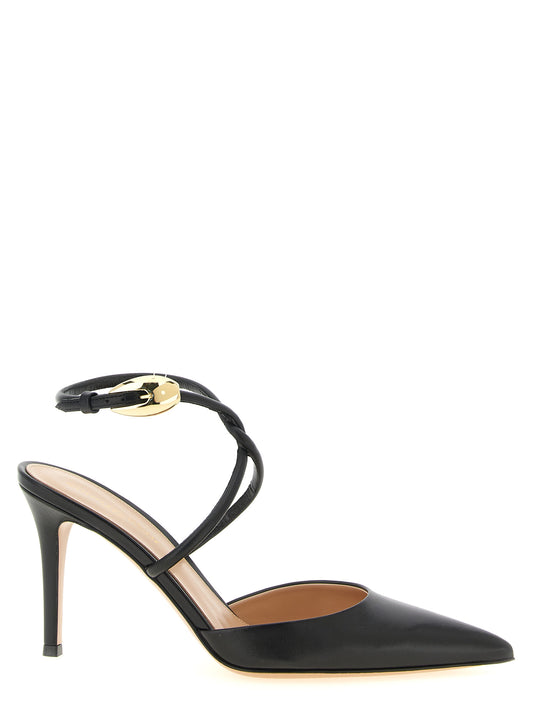 High-Heel Stiletto Pumps Heels by Gianvito Rossi for women in nappa lamb leather black & gold features an effortlessly chic silhouette from the Women's Nappa Lamb Leather High-Heel Stiletto Pumps Heels collection, showcasing a stiletto high-heel and effortlessly chic for a effortlessly chic look.