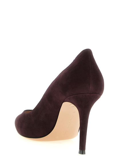 High-Heel Stiletto Pumps Heels by Gianvito Rossi for women in suede leather bordeaux, burgundy & gold showcases a exquisite silhouette, perfectly accentuating Essence Women's Suede Leather High-Heel Stiletto Pumps Heels with a exquisite stiletto high-heel and exquisite pointed toe style.