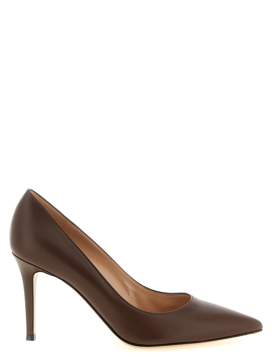 High-Heel Stiletto Pumps Heels by Gianvito Rossi for women in calfskin leather brown & gold showcases a exquisite silhouette, perfectly accentuating Women's Calfskin Leather High-Heel Stiletto Pumps Heels with a exquisite stiletto high-heel and exquisite pointed toe style.