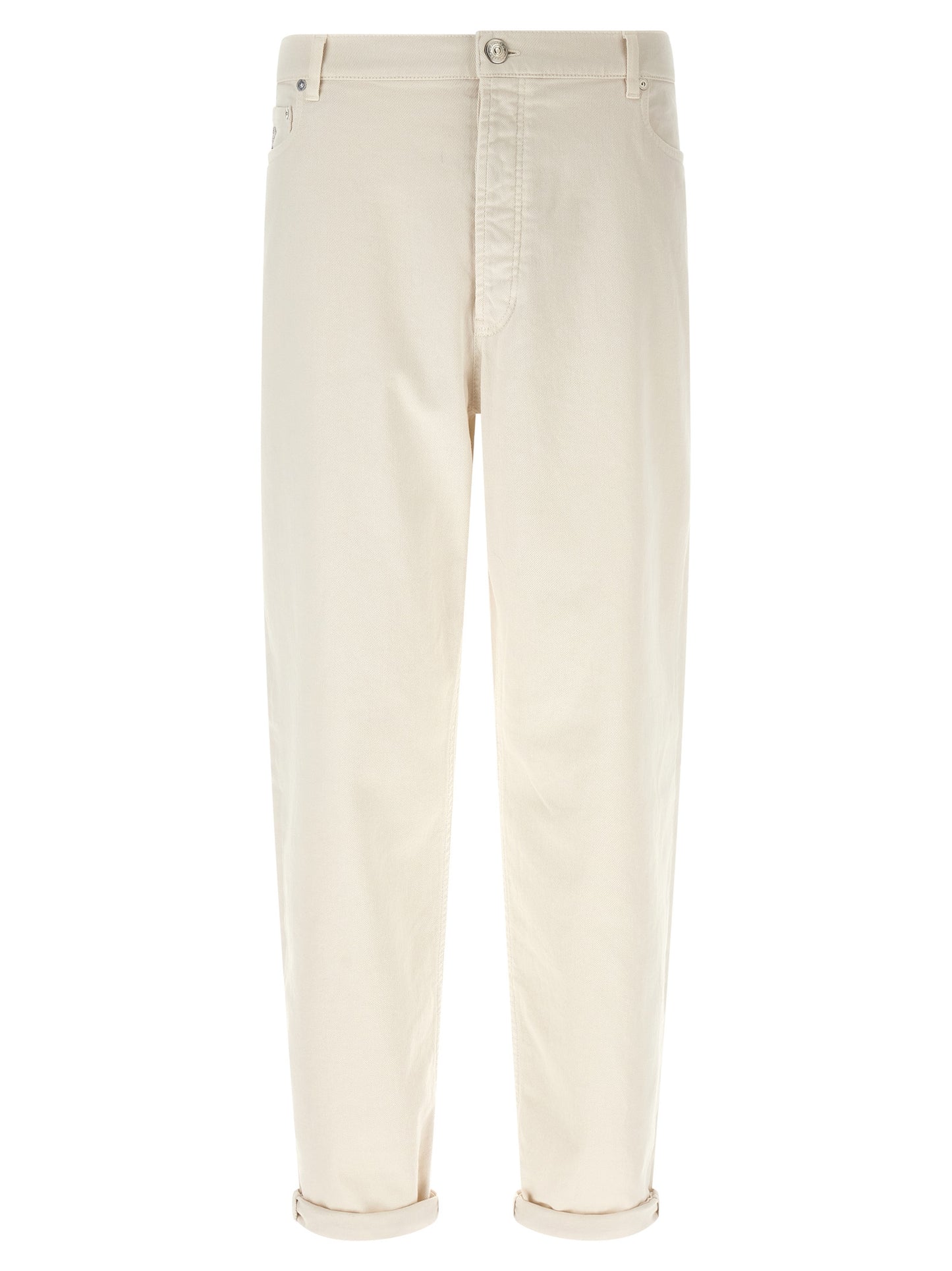 Jeans by Brunello Cucinelli for men in denim cotton white features an refined tailoring silhouette, showcasing a premium straight-leg & relaxed-fit with a and long cut for a refined tailoring look.