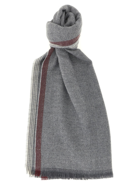 Scarf by Brunello Cucinelli for men in cashmere wool burgundy, gray, light-grey, patterned & striped features a snug silhouette, perfectly showcasing the elegant drape and premium finish of the Cashmere Wool Scarf.