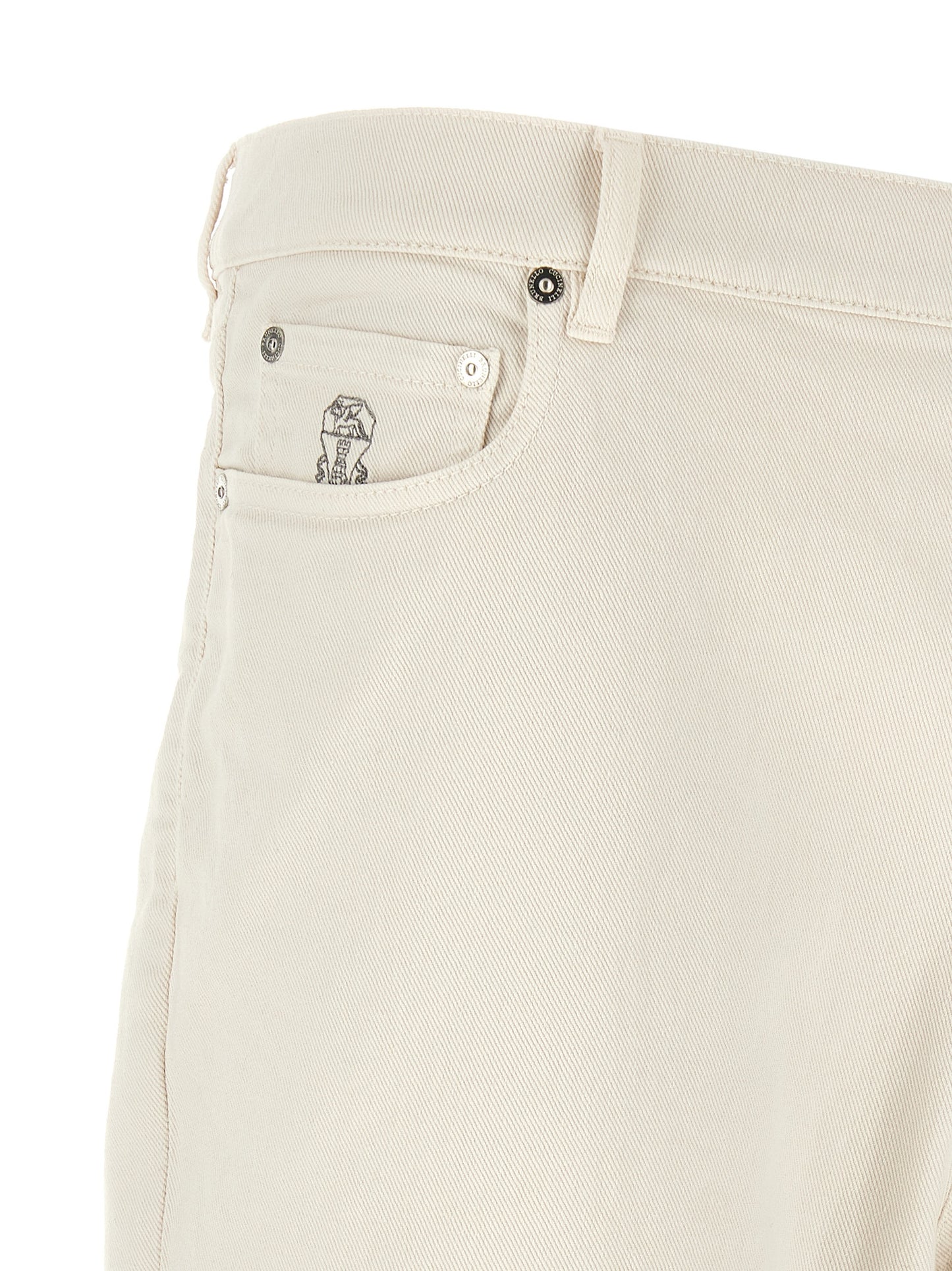 Jeans by Brunello Cucinelli for men in denim cotton white features an sartorial straight-leg & relaxed-fit and long with a cut for a sartorial finish.