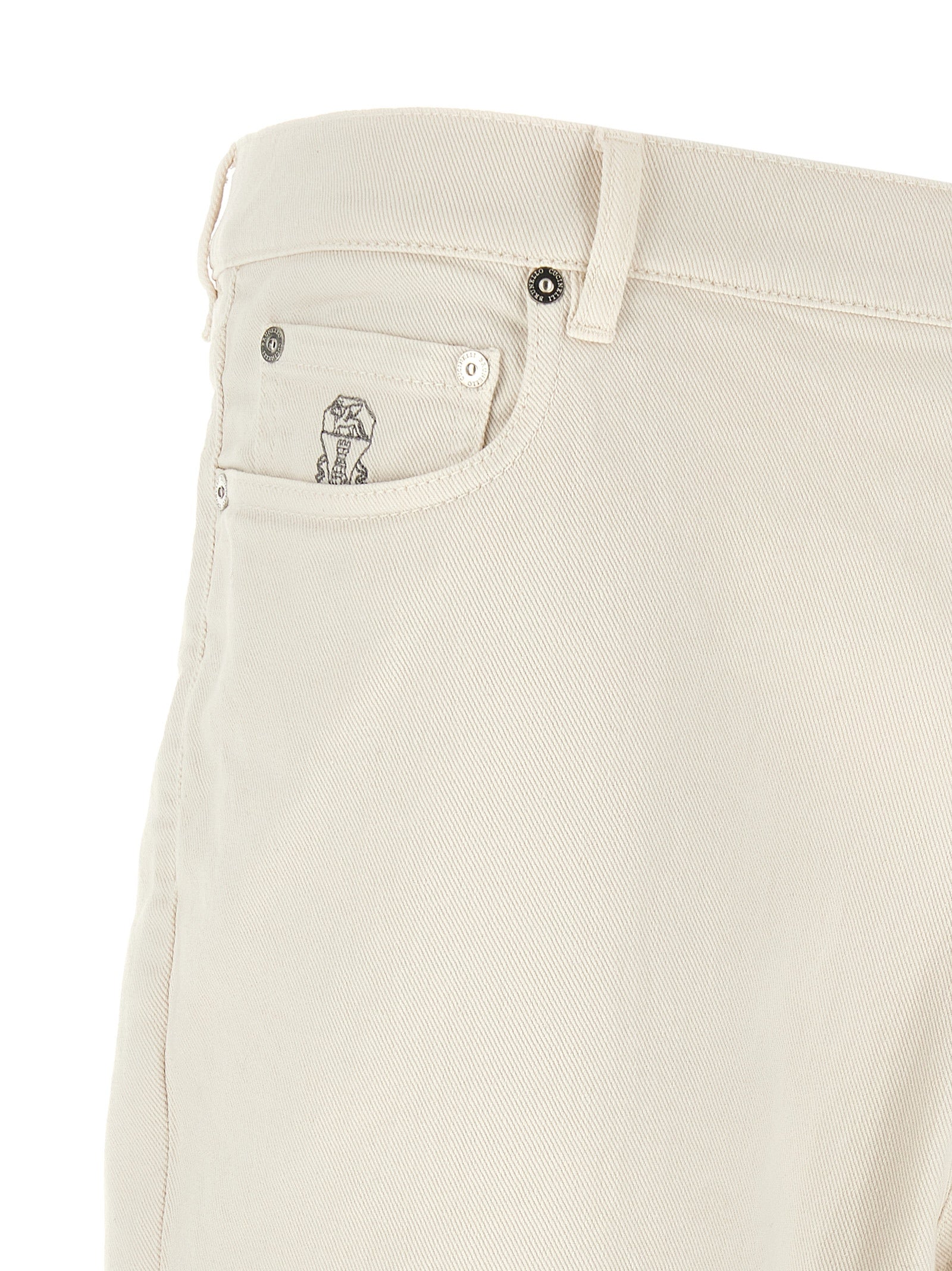Jeans by Brunello Cucinelli for men in denim cotton white features an sartorial straight-leg & relaxed-fit and long with a cut for a sartorial finish.