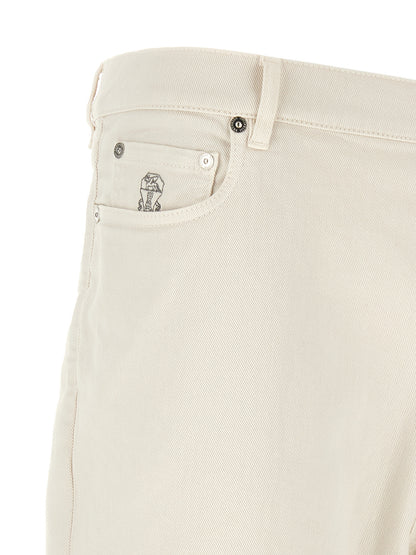 Jeans by Brunello Cucinelli for men in denim cotton white features an sartorial straight-leg & relaxed-fit and long with a cut for a sartorial finish.