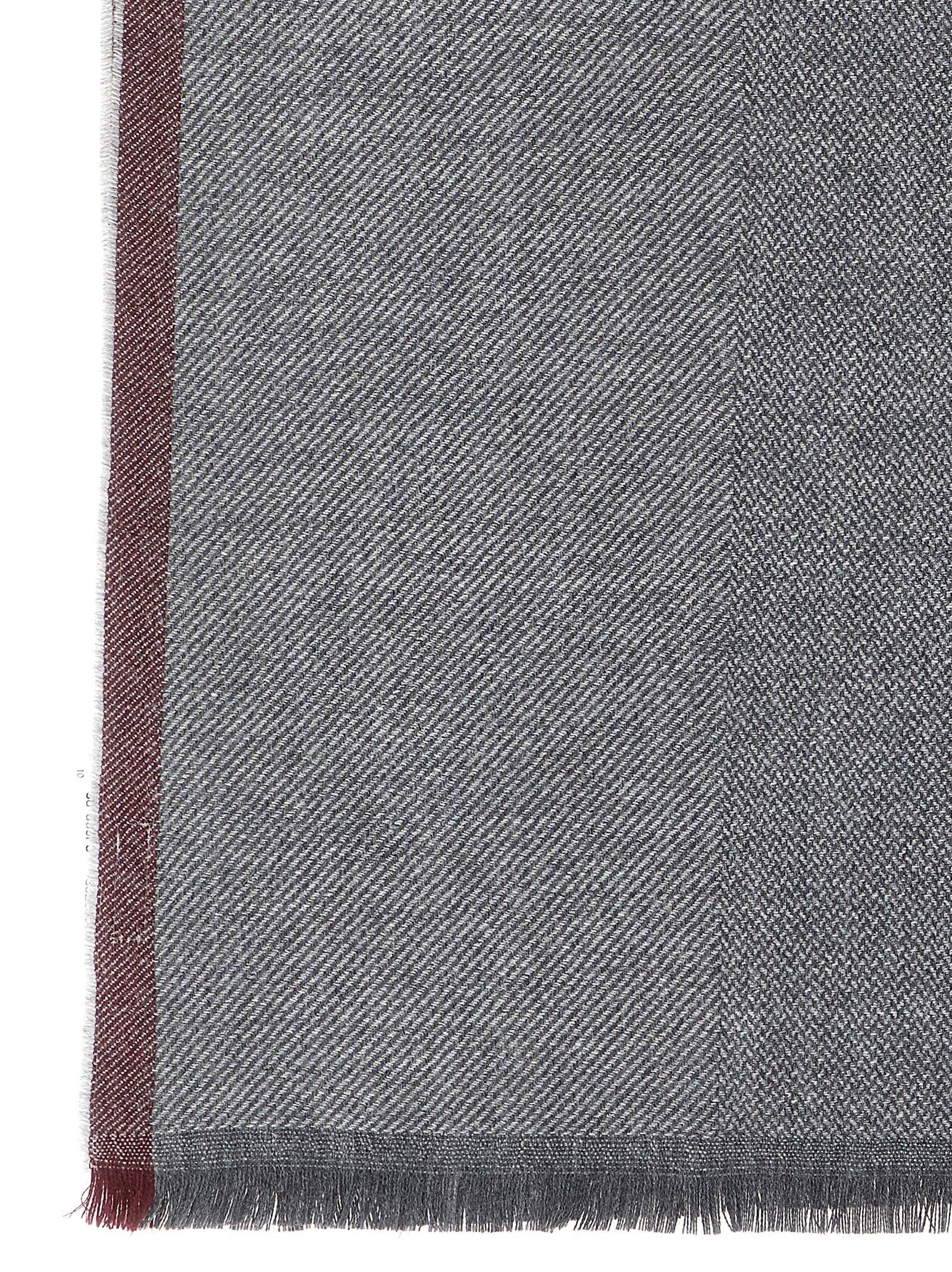 Scarf by Brunello Cucinelli for men in cashmere wool burgundy, gray, light-grey, patterned & striped features a timeless silhouette, artfully capturing the essence of the timeless Cashmere Wool Scarf design for a sophisticated look.