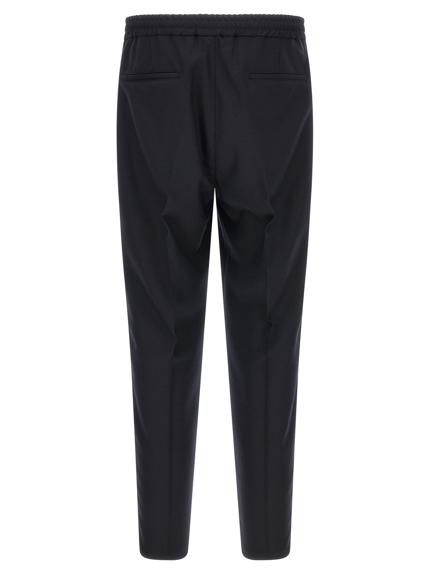 Trousers by Brunello Cucinelli for men in virgin wool & flannel navy features an on trend silhouette, showcasing a sophisticated tapered-leg & relaxed-fit with a long and for an on trend finish.