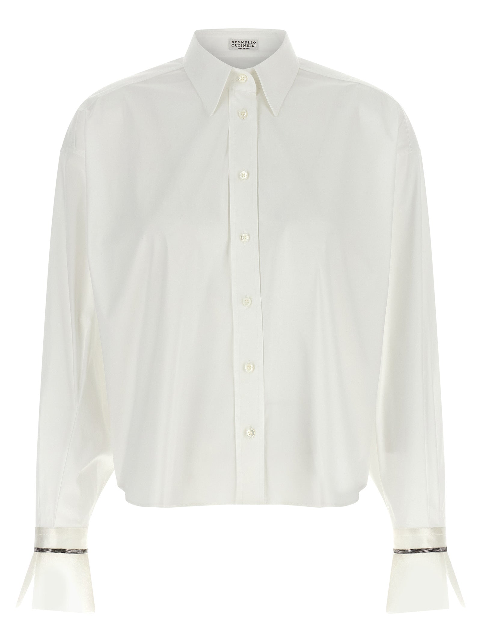 Blouse by Brunello Cucinelli for women in cotton white showcases a sleek silhouette, elegantly detailed with a sleek and for a sleek finish.