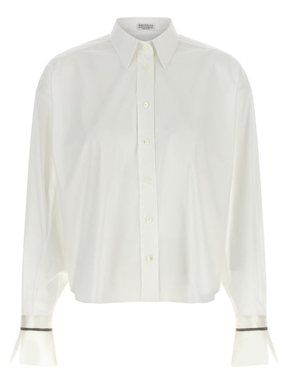 Blouse by Brunello Cucinelli for women in cotton white showcases a sleek silhouette, elegantly detailed with a sleek and for a sleek finish.