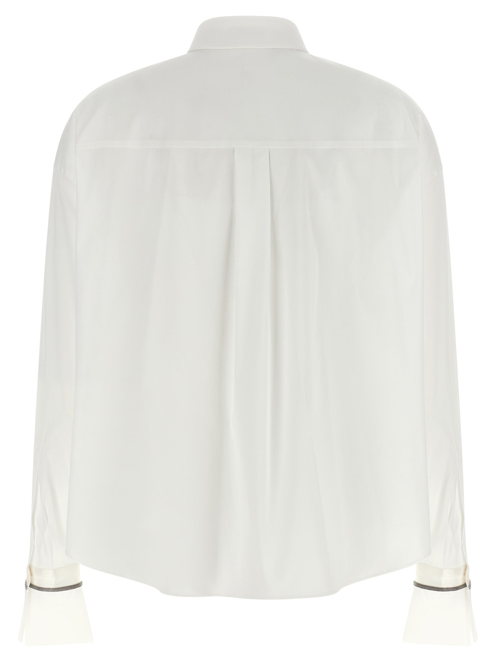 Blouse by Brunello Cucinelli for women in cotton white features an architectural silhouette with a refined and elegant for a architectural look.
