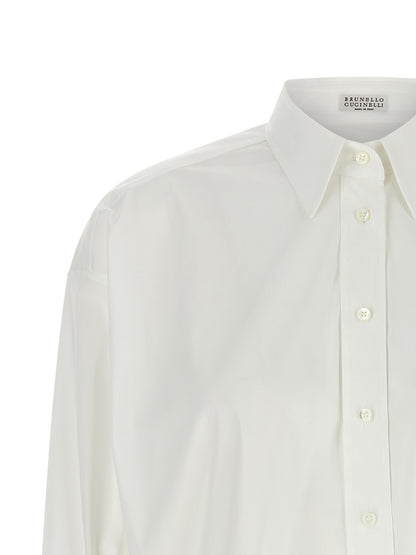 Blouse by Brunello Cucinelli for women in cotton white showcases a sharp silhouette, elegantly detailed with a sharp and sharp .