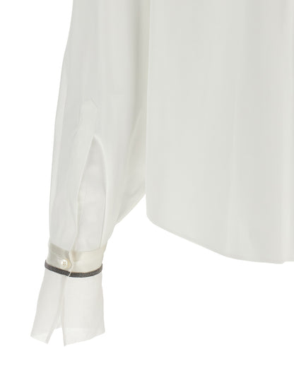 Blouse by Brunello Cucinelli for women in cotton white, featuring a nuanced and nuanced for a sophisticated finish.