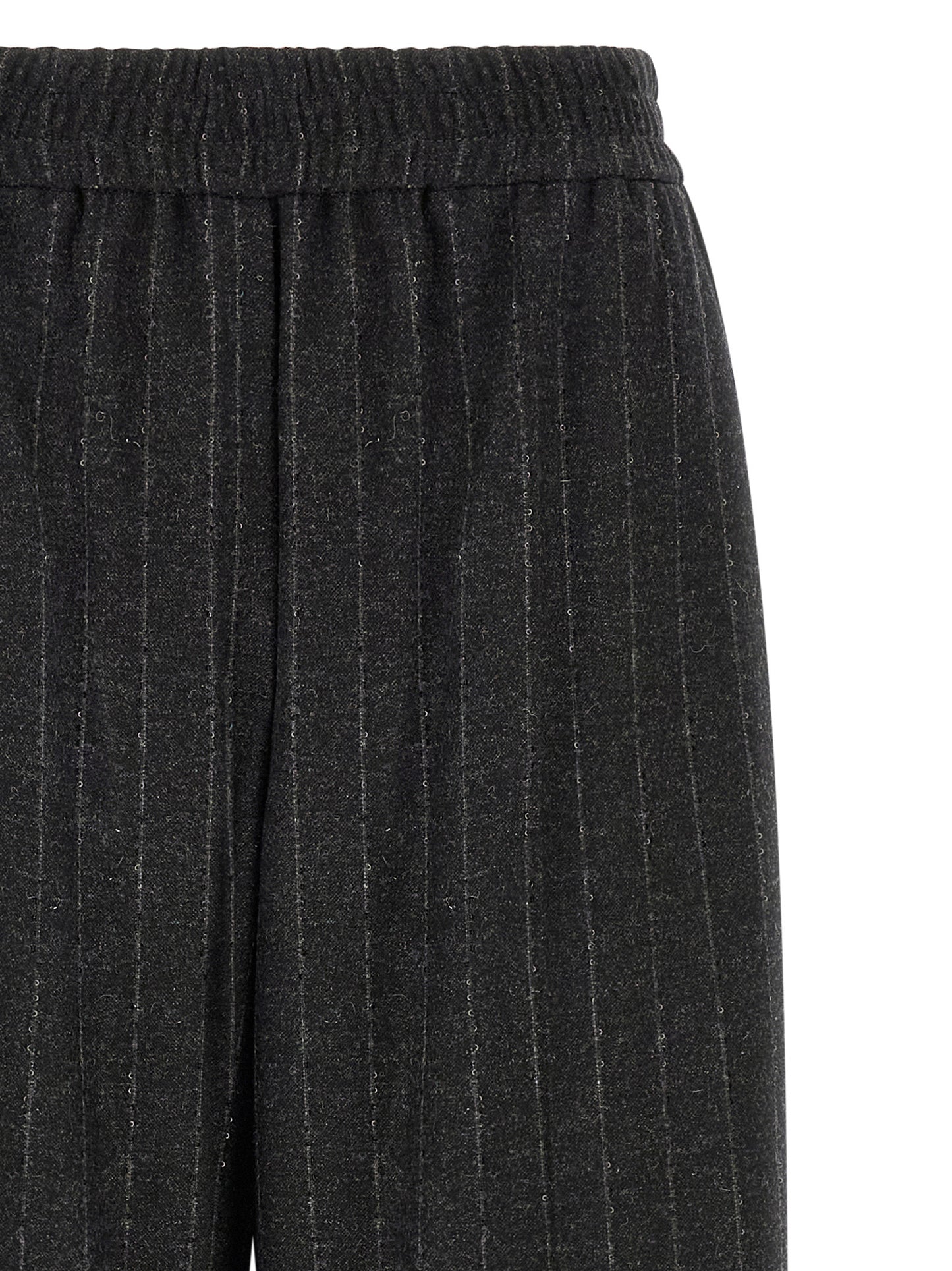 Trousers by Brunello Cucinelli for women in cashmere virgin wool & sequins dark-gray, gray, patterned & pinstripe features a tailored silhouette with a tailored straight-leg, relaxed-fit & wide, defined by its long and a sophisticated .
