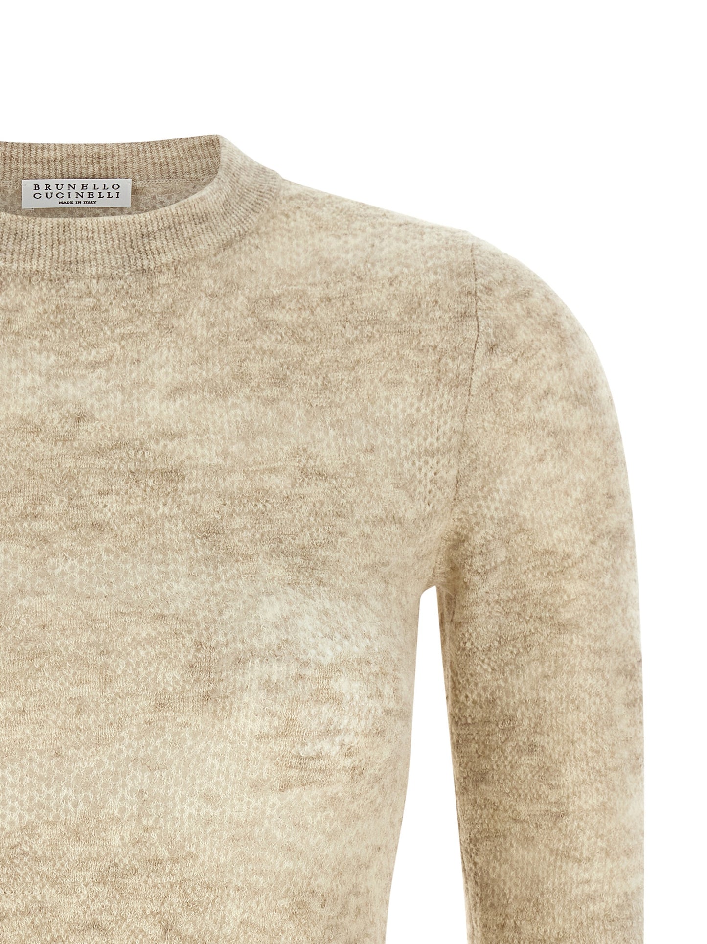Cardigan by Brunello Cucinelli for women in silk & alpaca wool beige & floral showcases a captivating silhouette, artfully detailed with a captivating and round neckline for a truly sophisticated captivating look.