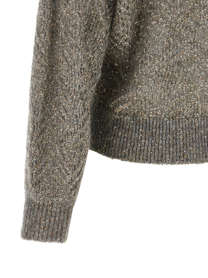 Cardigan by Brunello Cucinelli for women in polyamide mohair & sequins gray features an crisp silhouette, showcasing a sophisticated and detail for a truly crisp finish.