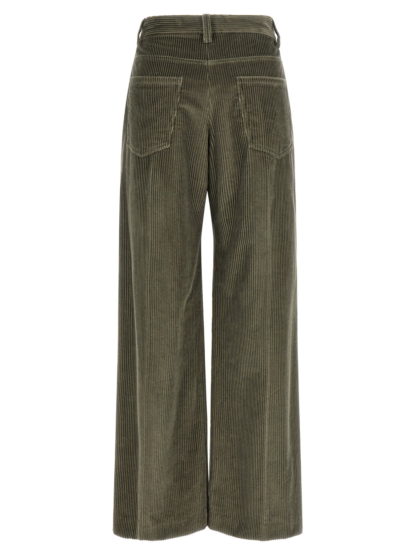 Trousers by Brunello Cucinelli for women in cotton corduroy bicolour, green & olive features a tailored silhouette with a tailored flared, relaxed-fit & wide, defined by its long and a sophisticated .