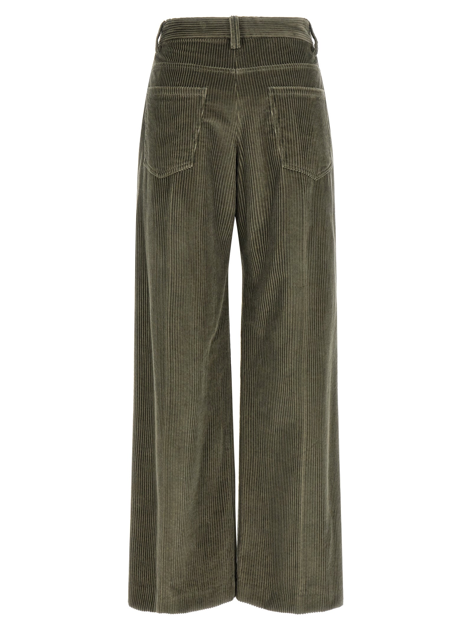 Trousers by Brunello Cucinelli for women in cotton corduroy bicolour, green & olive features a tailored silhouette with a tailored flared, relaxed-fit & wide, defined by its long and a sophisticated .