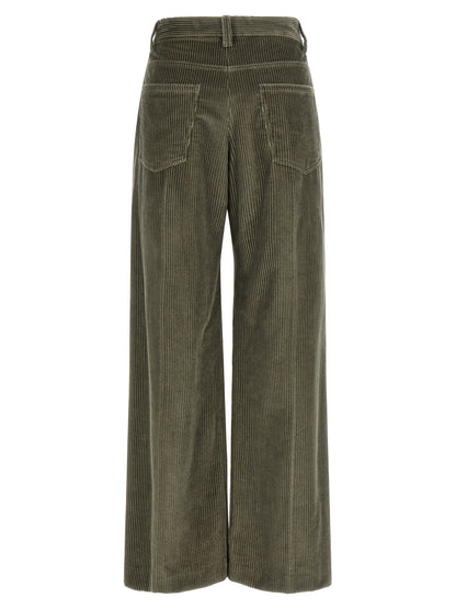 Trousers by Brunello Cucinelli for women in cotton corduroy bicolour, green & olive features a tailored silhouette with a tailored flared, relaxed-fit & wide, defined by its long and a sophisticated .