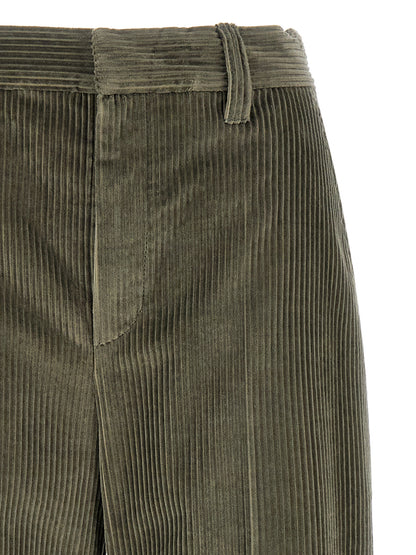 Trousers by Brunello Cucinelli for women in cotton corduroy bicolour, green & olive features an on trend silhouette, showcasing a sophisticated flared, relaxed-fit & wide with a long and for an on trend finish.
